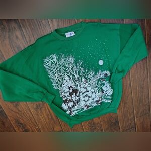 Vintage 90s Turtle Bay Wildlife scene Green pullover sweatshirt L-XL